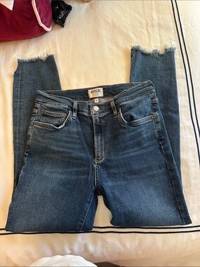 Agolde Skinny Raw Hem Jeans in Dark Blue Wash